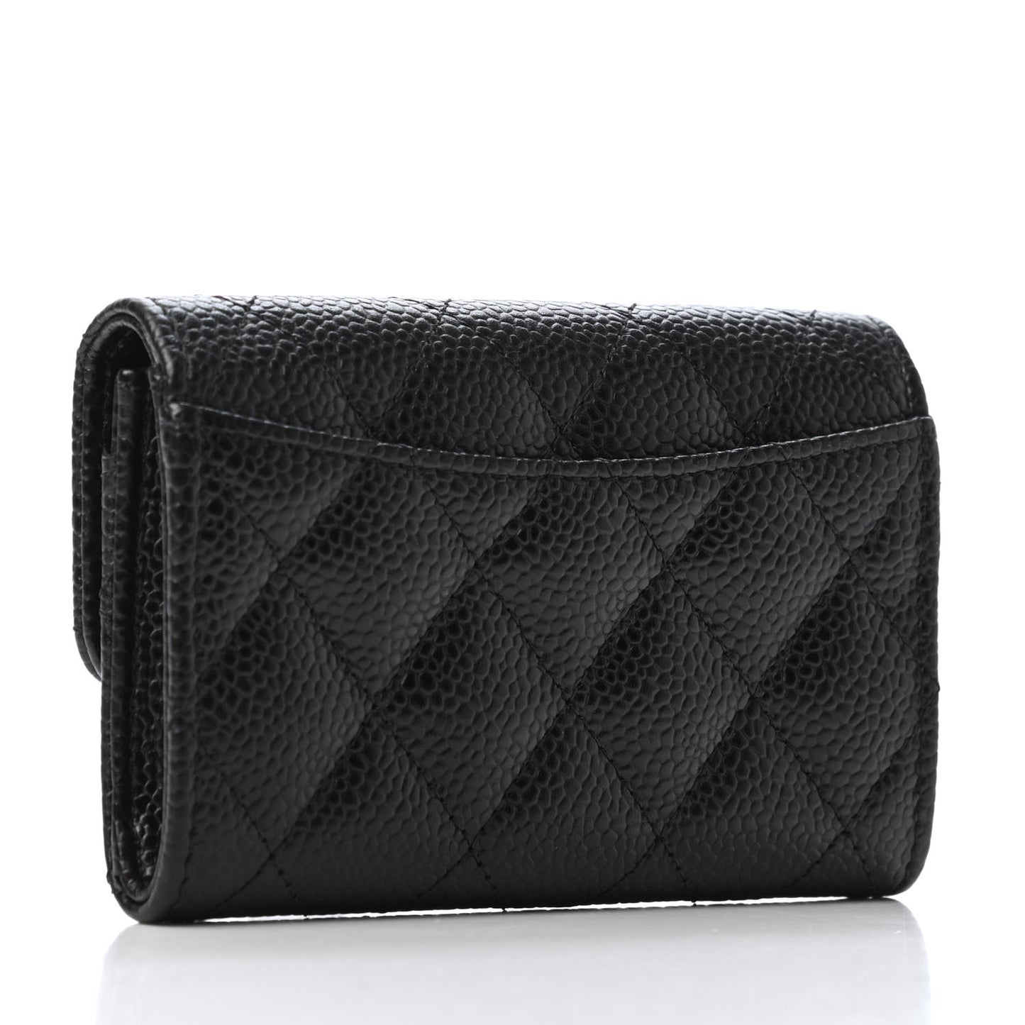 Caviar Quilted Flap Card Holder Wallet Black