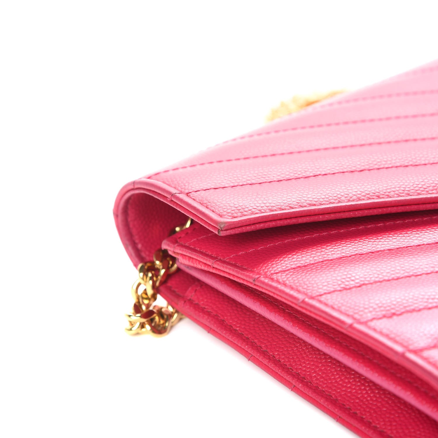 Saint Laurent Grain De Poudre Matelasse Chevron Monogram Chain Wallet Bubblegum 17 of 19