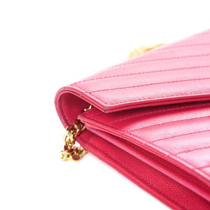 Saint Laurent Grain De Poudre Matelasse Chevron Monogram Chain Wallet Bubblegum 17 of 19
