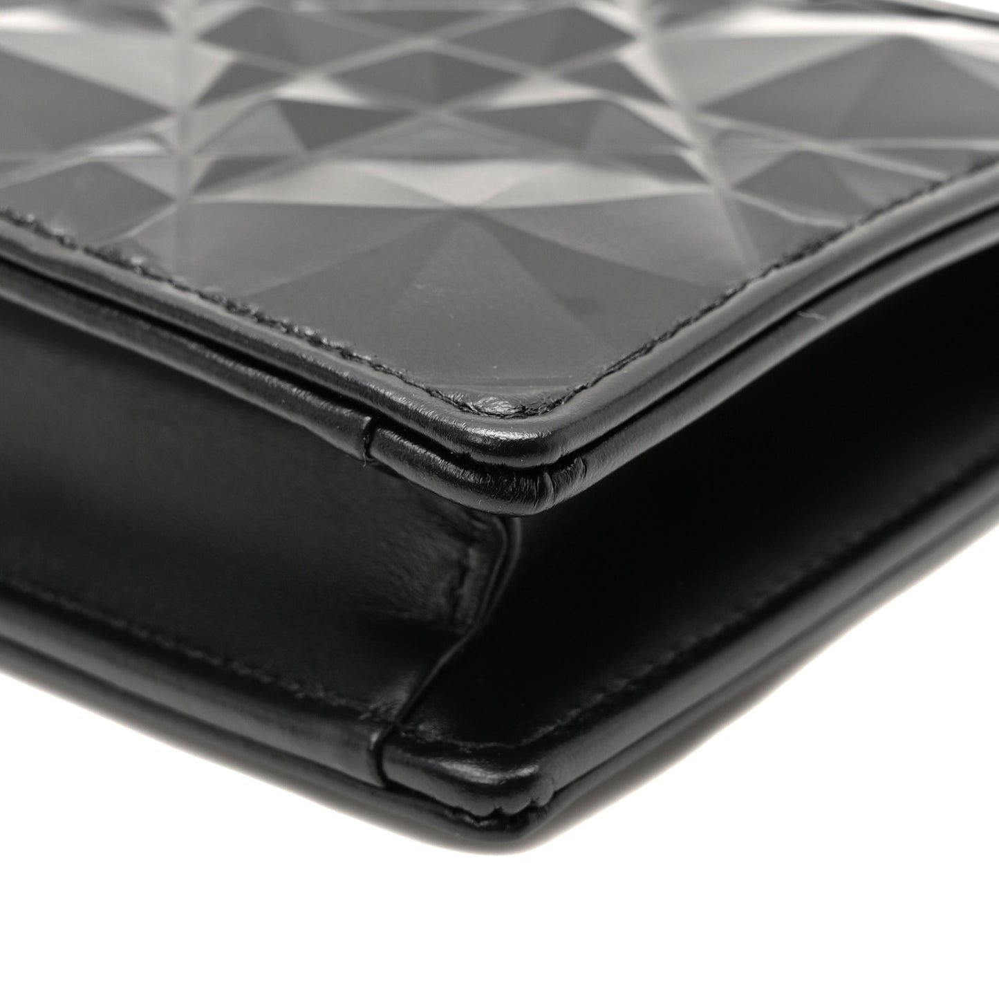 Calfskin Macrocannage Diamond Caro Zipped Pouch With Chain Black