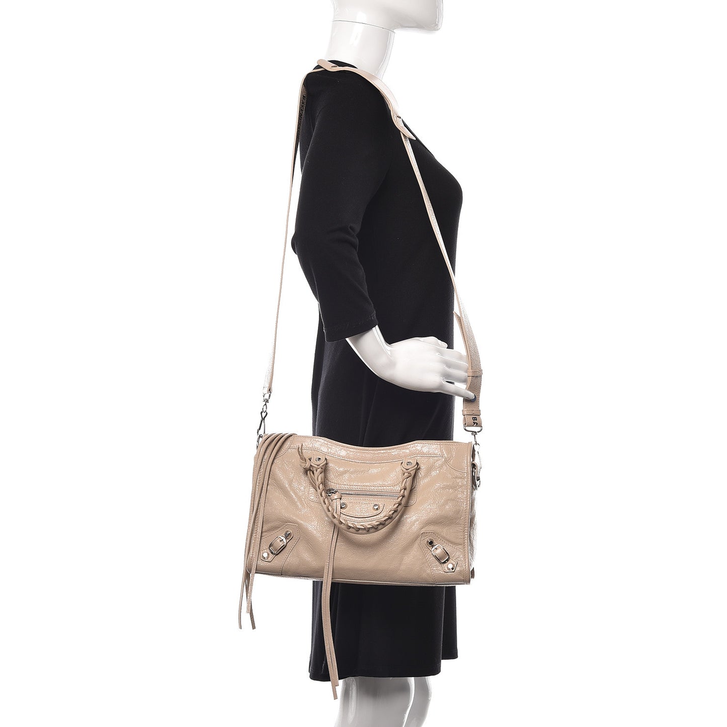 Agneau Classic Silver Hardware S City Logo Strap Light Beige Black