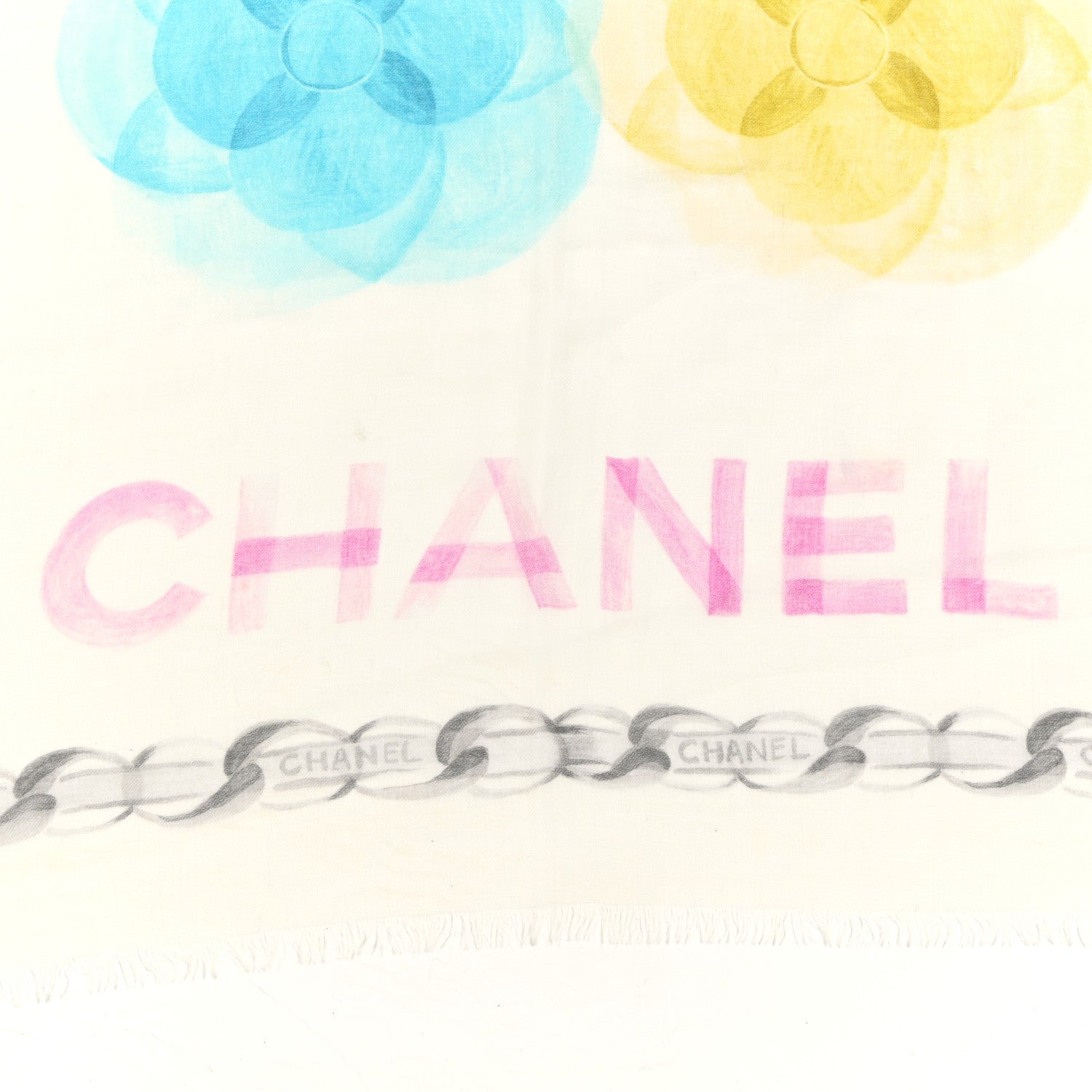 Chanel Cashmere CC Camellia Scarf Shawl Ivory Multicolor 2 of 4