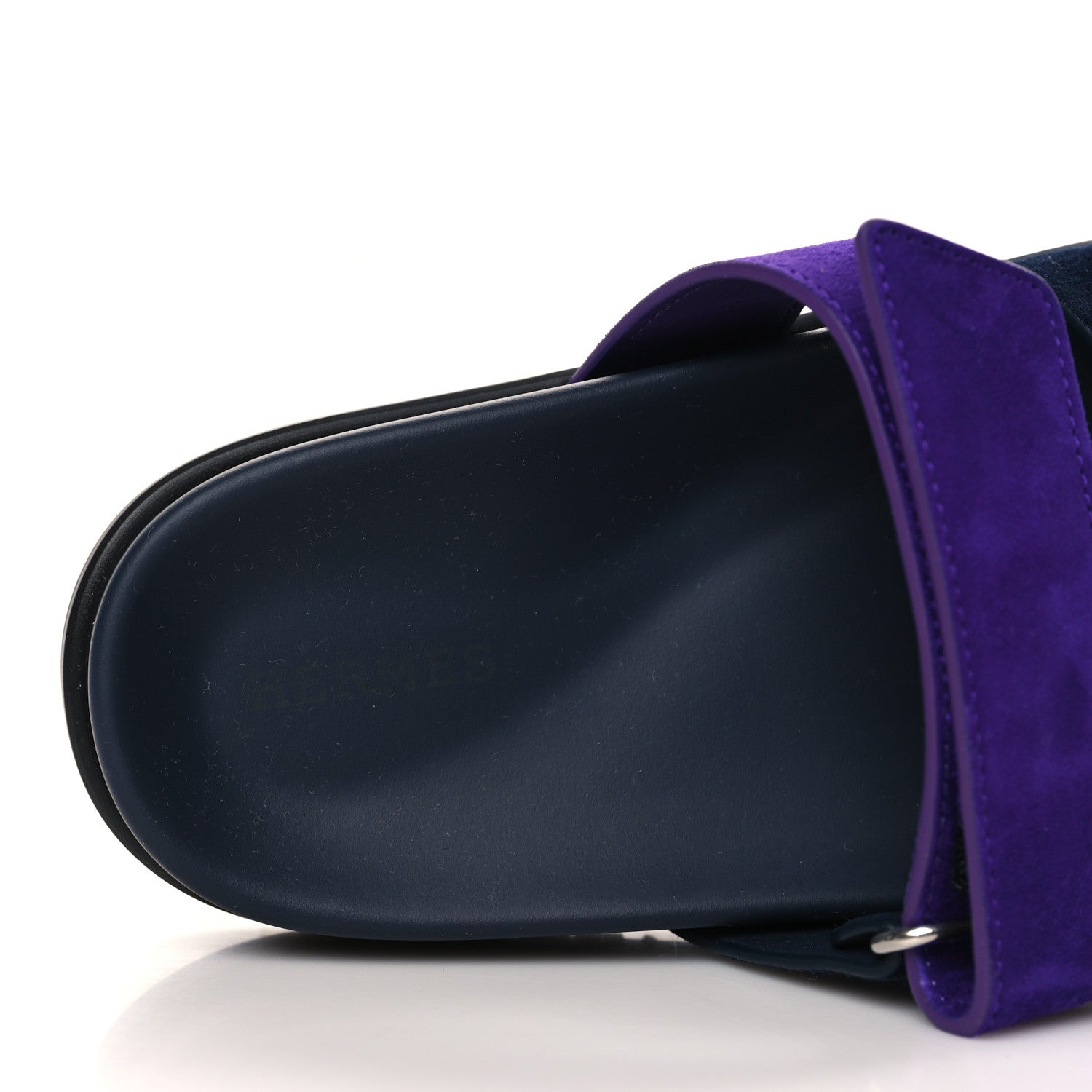 Hermes Suede Goatskin Womens Chypre Sandals 37.5 Marine Violet Majorette 7 of 9