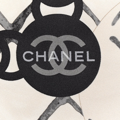 Chanel Silk Camellia CC Square Scarf Ivory 4 of 5