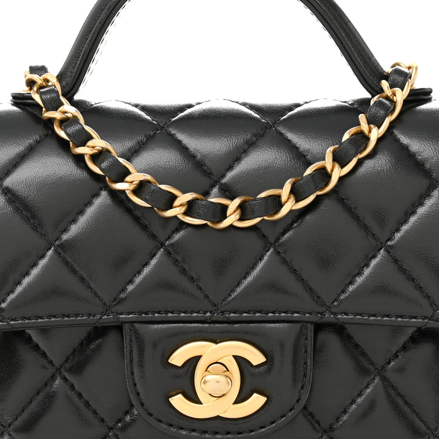 Chanel Lambskin Quilted Small Flap Top Handle Bag Black 8 of 10