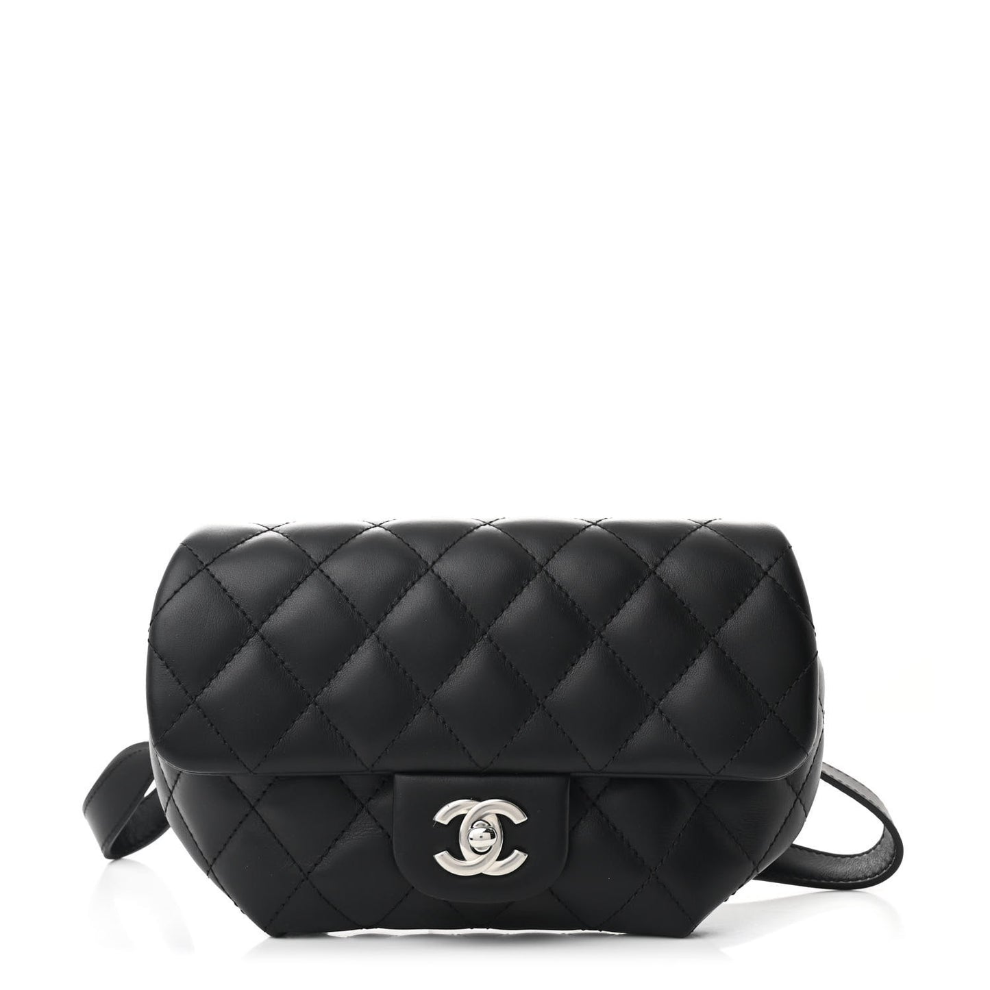 Calfskin Quilted CC Uniform Flap Belt Bag Black