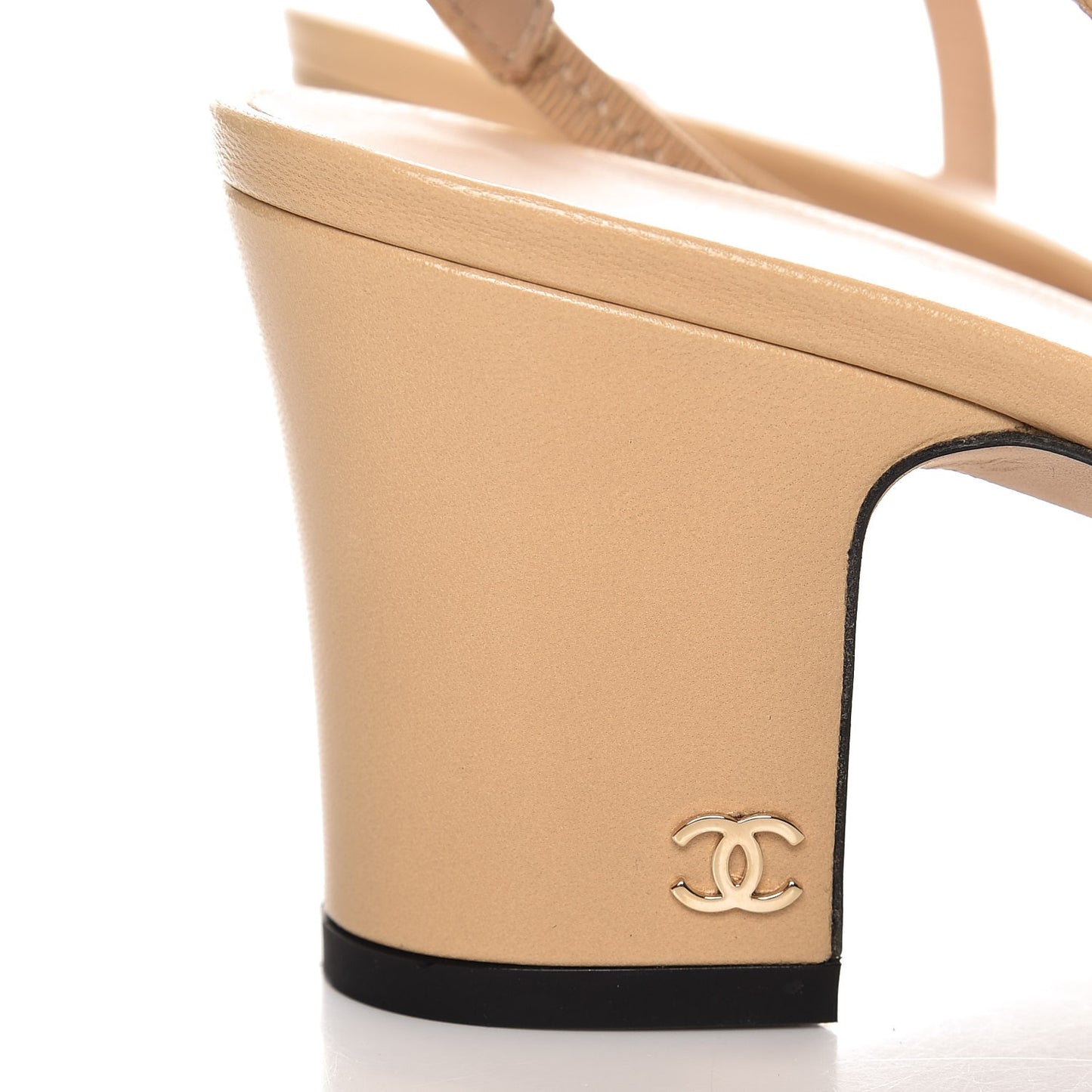 Goatskin Grosgrain Cap Toe CC Slingback Pumps 40 Beige Black