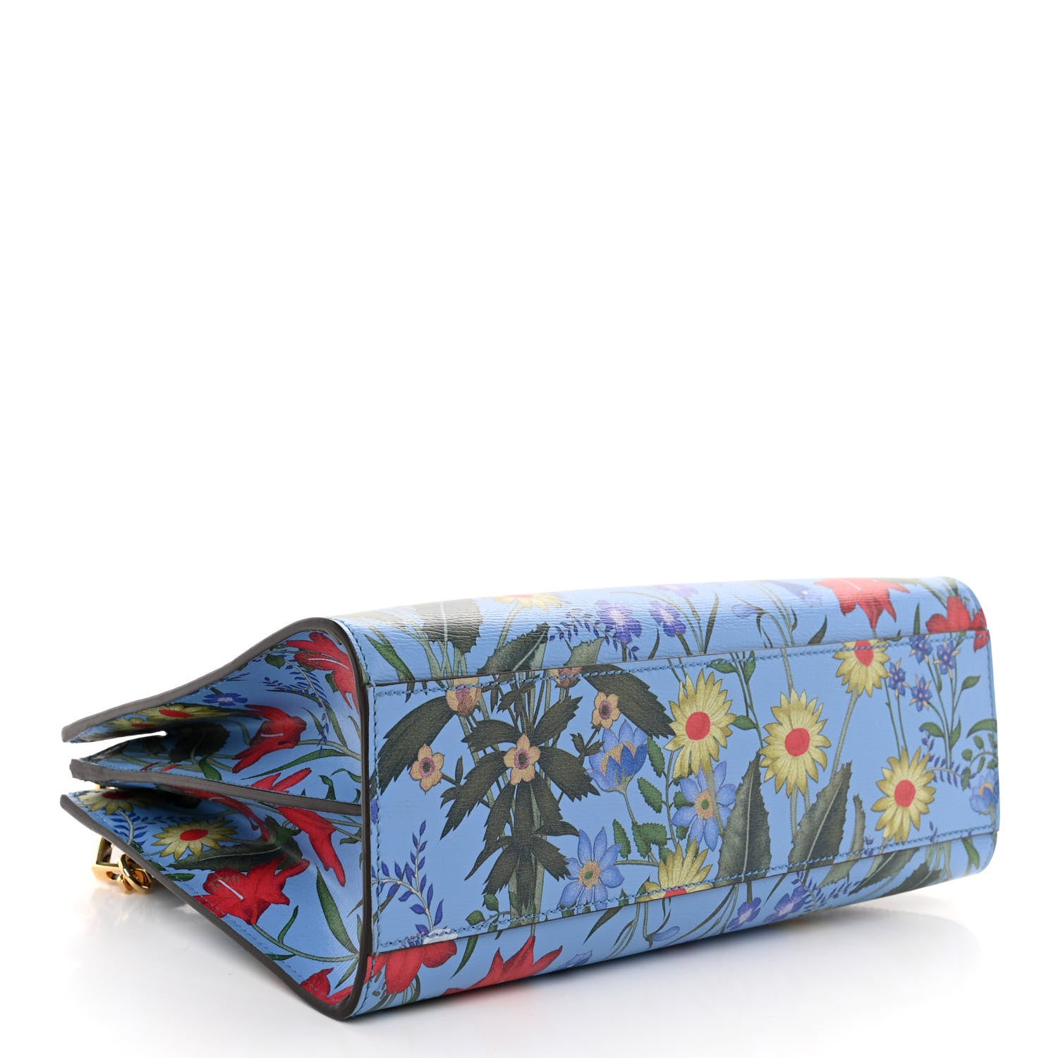 Gucci Calfskin Bamboo Web New Flora Small Nymphaea Top Handle Bag Azure 4 of 11