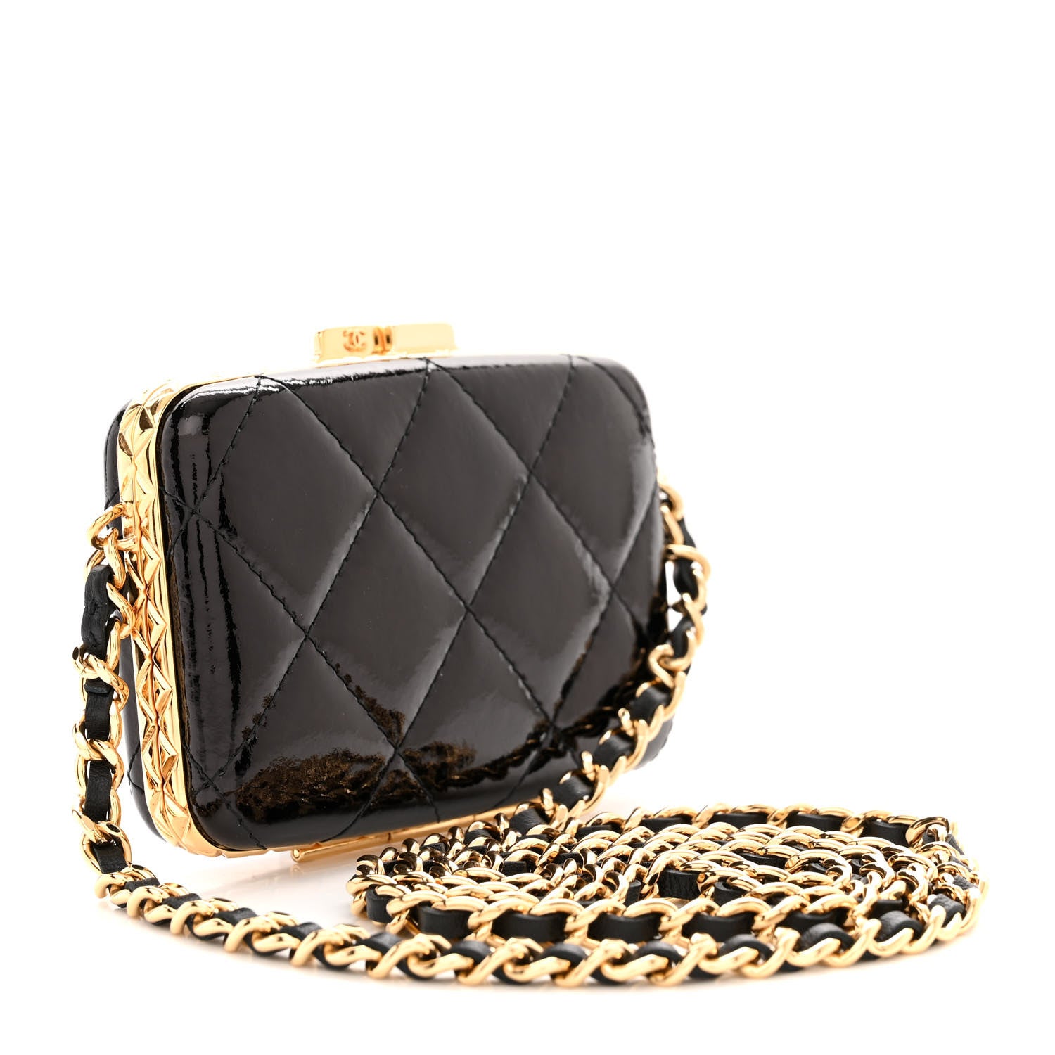 Chanel Glazed Goatskin Quilted Small Box With Chain Black 3 of 11