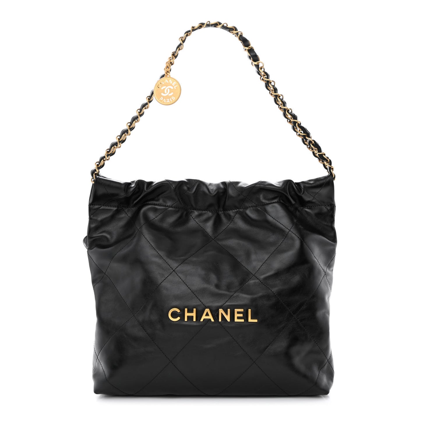 Shiny Calfskin Quilted Small Chanel 22 Black