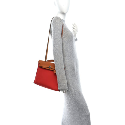 Hermes Vache Hunter Toile Herbag Zip 31 PM Rouge Tomate Natural 2 of 11