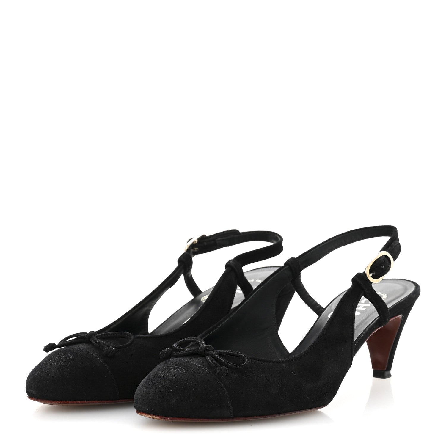 Chanel Suede Cap Toe CC Slingback Pumps 36 Black 4 of 12