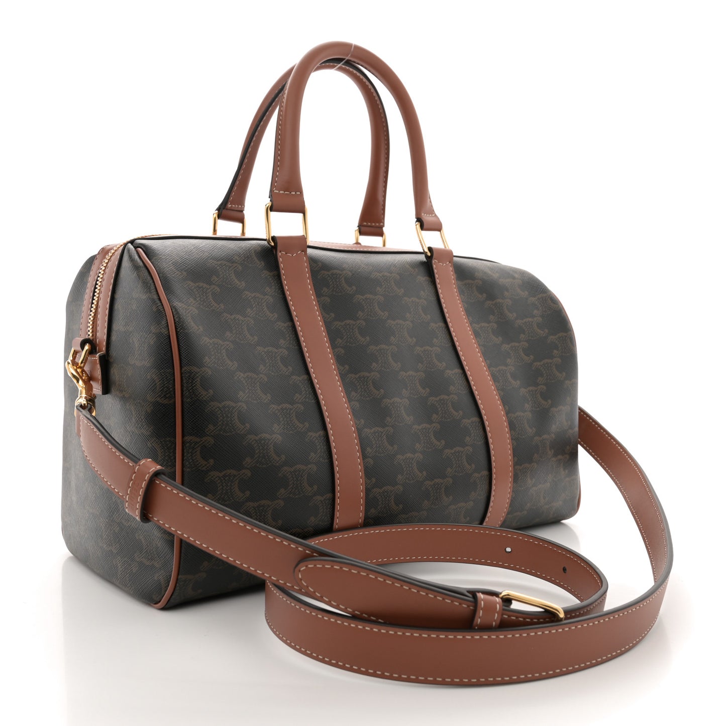 Triomphe Canvas Calfskin Large Boston Bag Tan