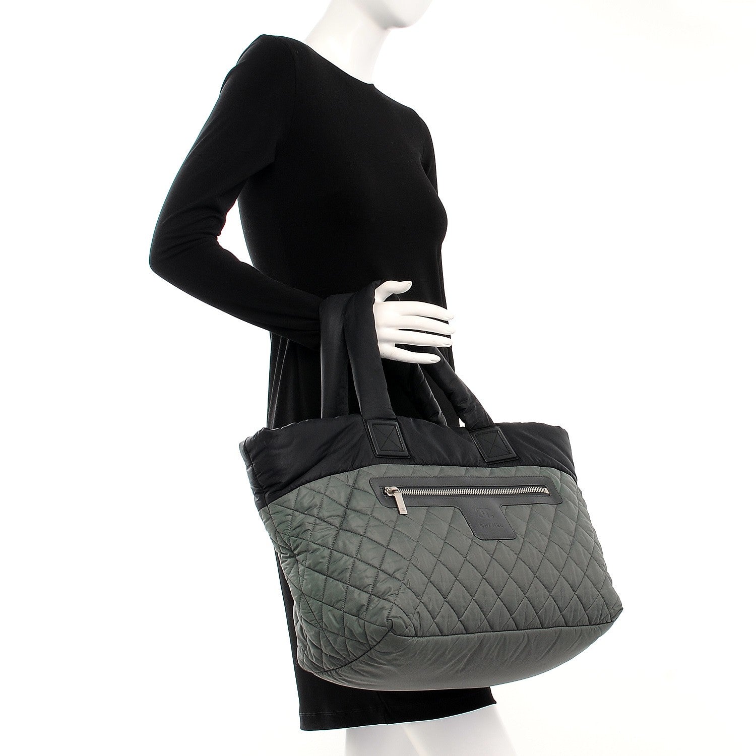 Chanel Nylon Quilted Large Coco Cocoon Tote Black Green 2 of 7