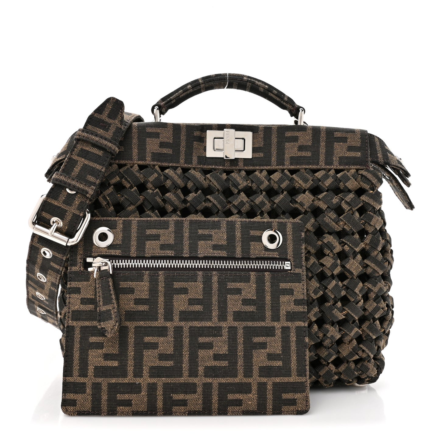 Fabric Jacquard FF 1974 Woven Knotted Mini Peekaboo I SEE U Satchel Tobacco Moro
