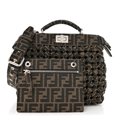 Fendi Fabric Jacquard FF 1974 Woven Knotted Mini Peekaboo I SEE U Satchel Tobacco Moro 3 of 13