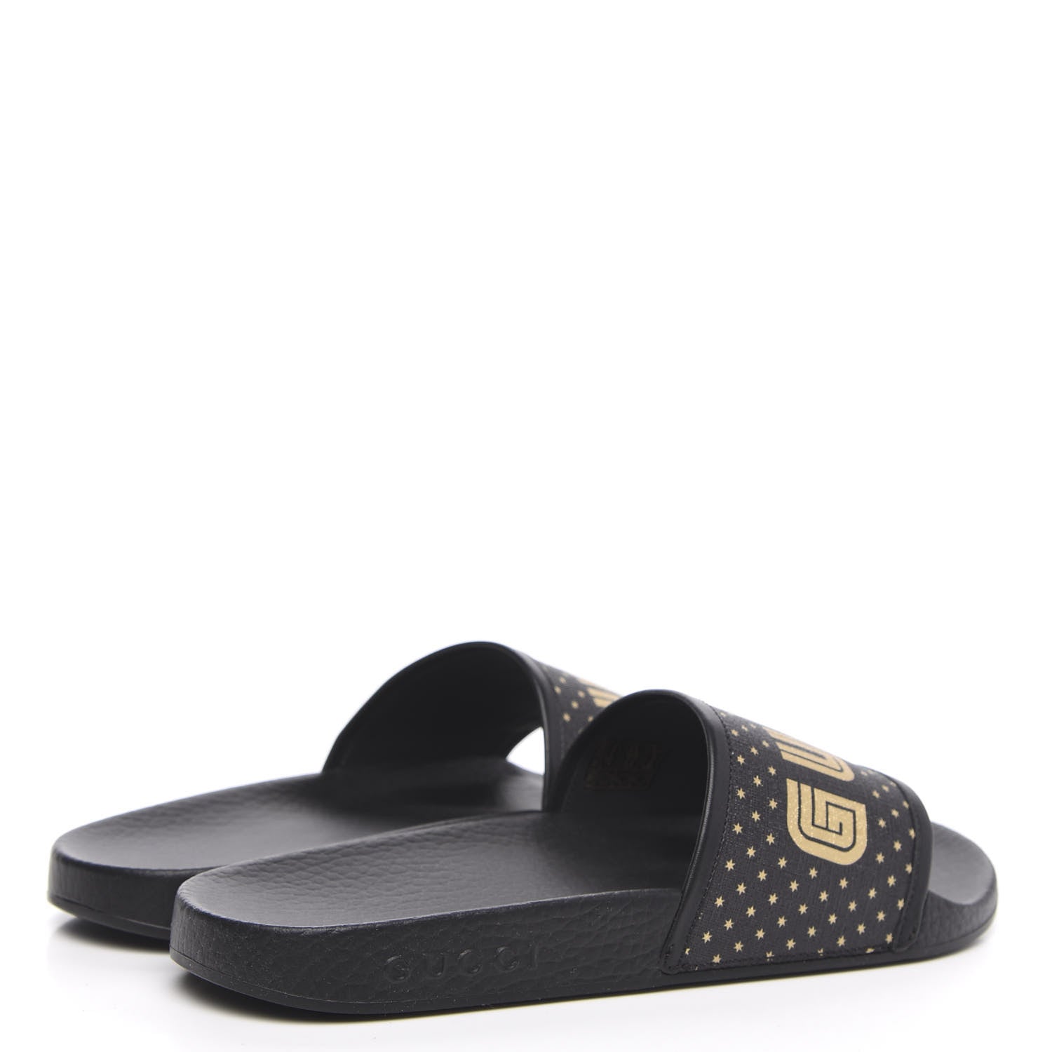 Gucci X SEGA Supreme Canvas GUCCY Stars Womens Slide Sandals 38 Black Gold 5 of 8