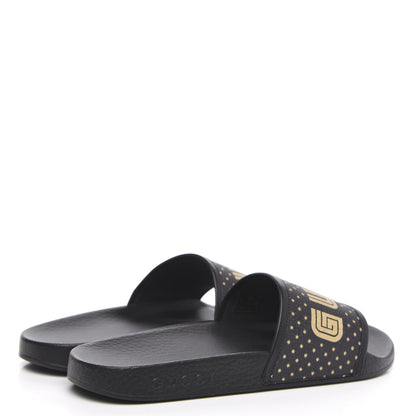 Gucci X SEGA Supreme Canvas GUCCY Stars Womens Slide Sandals 38 Black Gold 5 of 8
