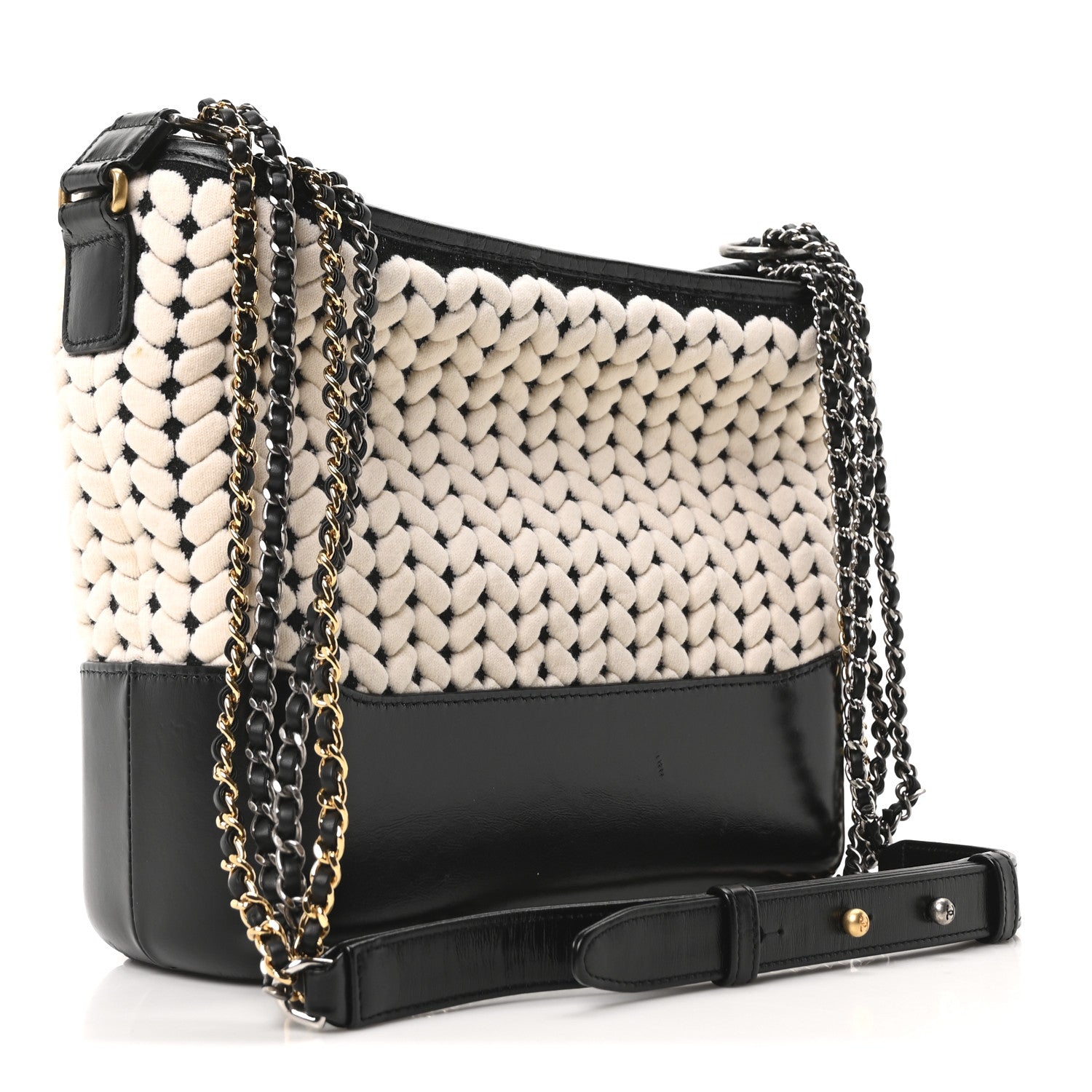 Chanel Wool Calfskin Medium Gabrielle Hobo Black White 3 of 10