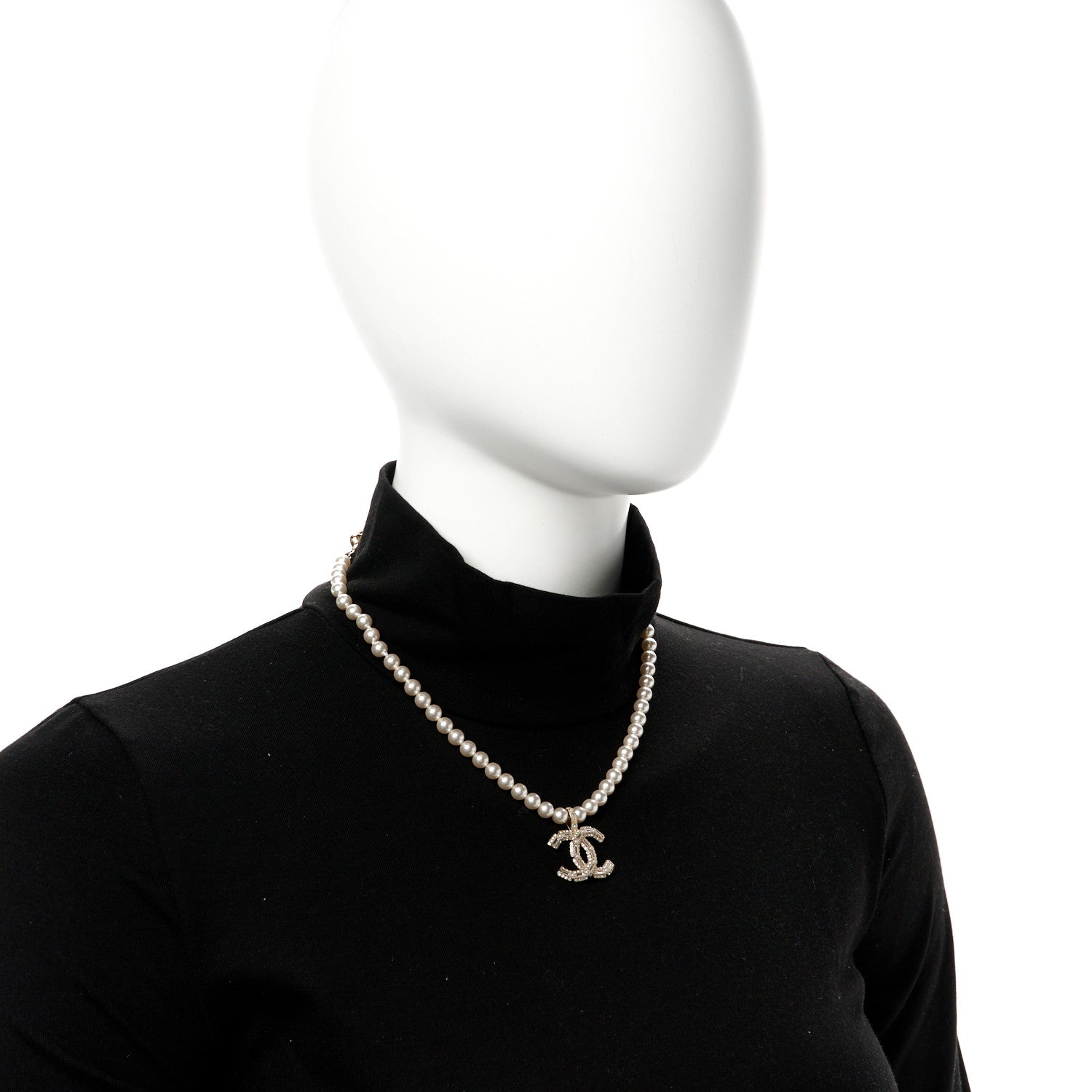 Chanel Pearl Crystal Baguette CC Short Necklace Gold 2 of 5