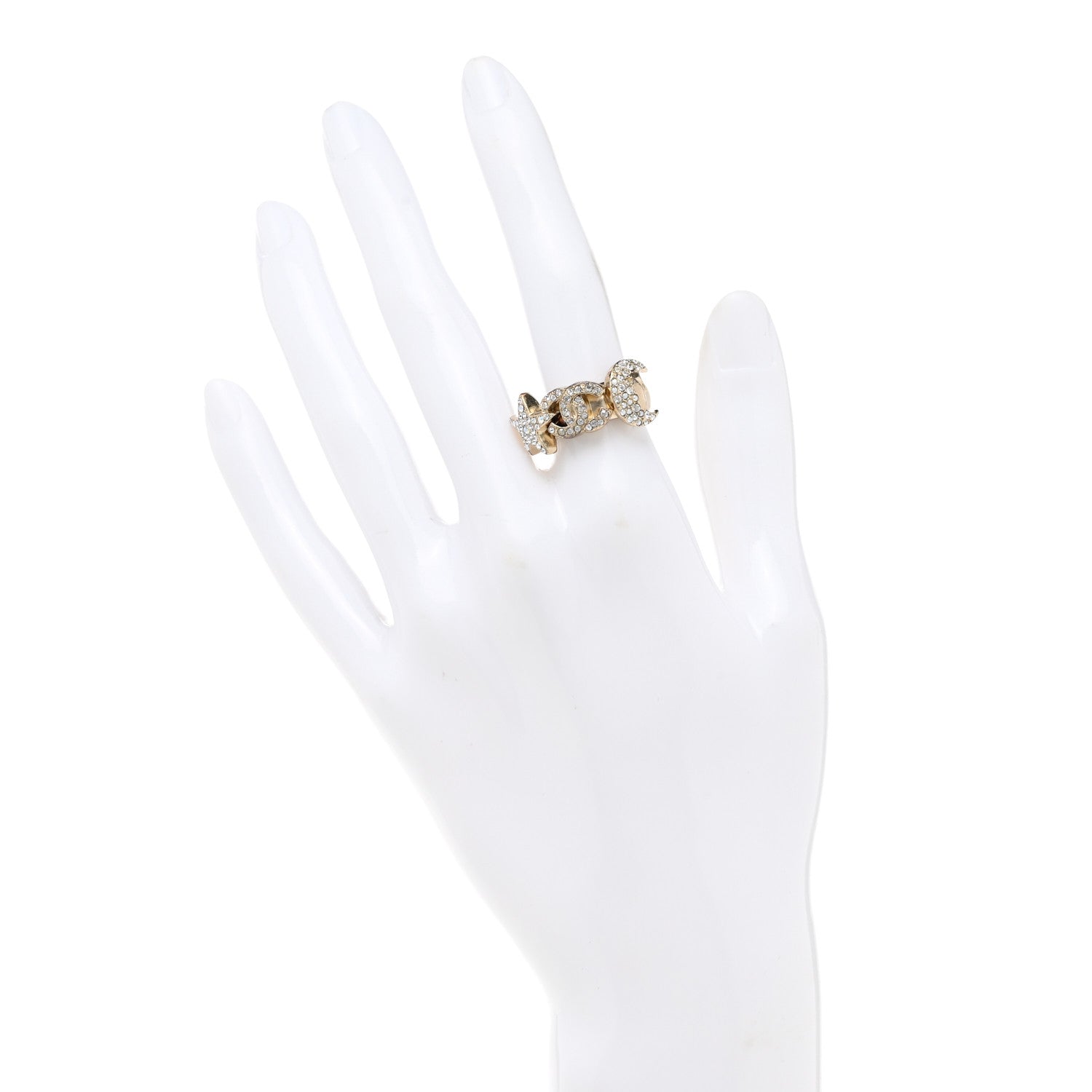 Chanel Crystal CC Star Moon Ring 50 5.25 Gold 2 of 6
