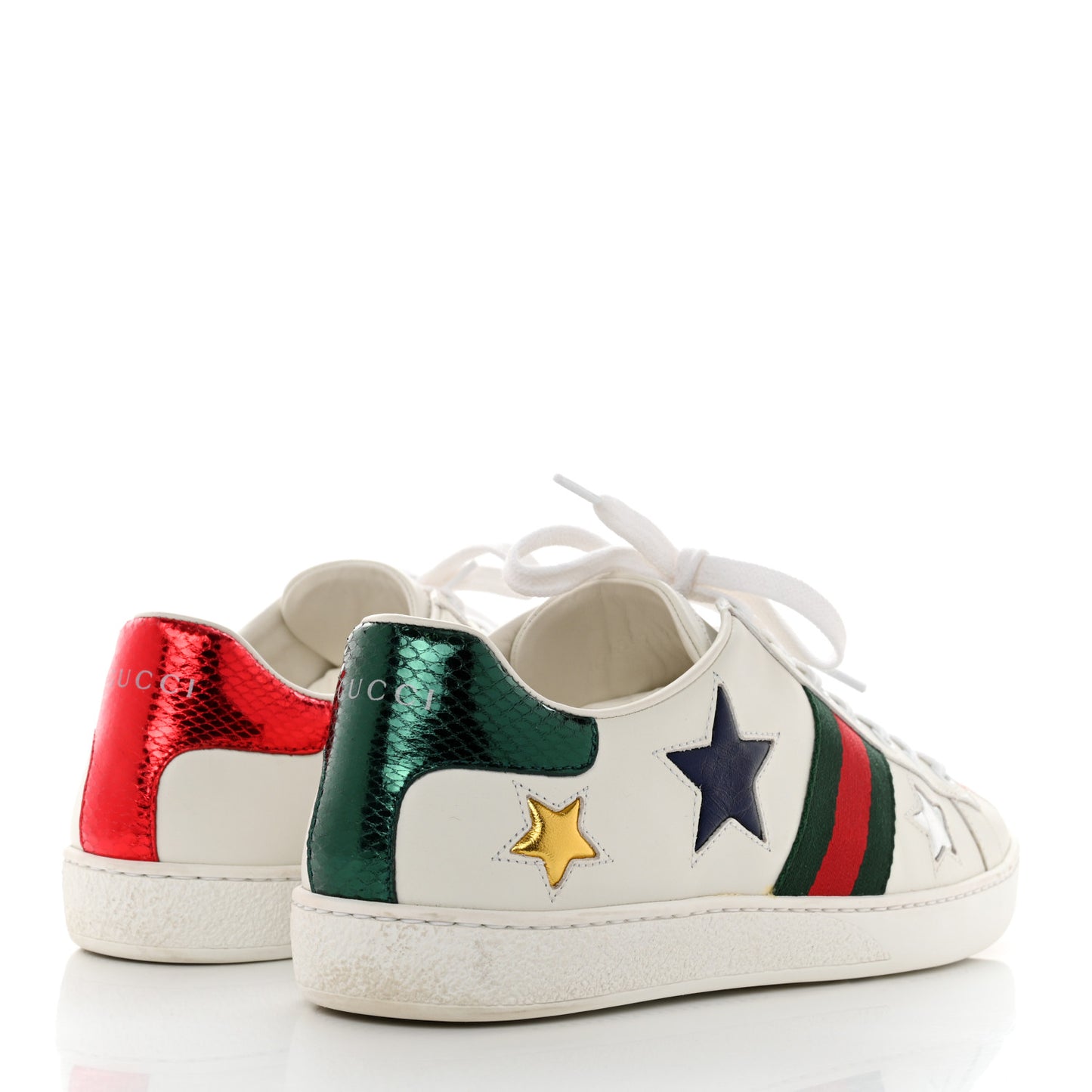 Calfskin Ayers Web Star Embroidered Womens Ace Sneakers 39.5 White Multi