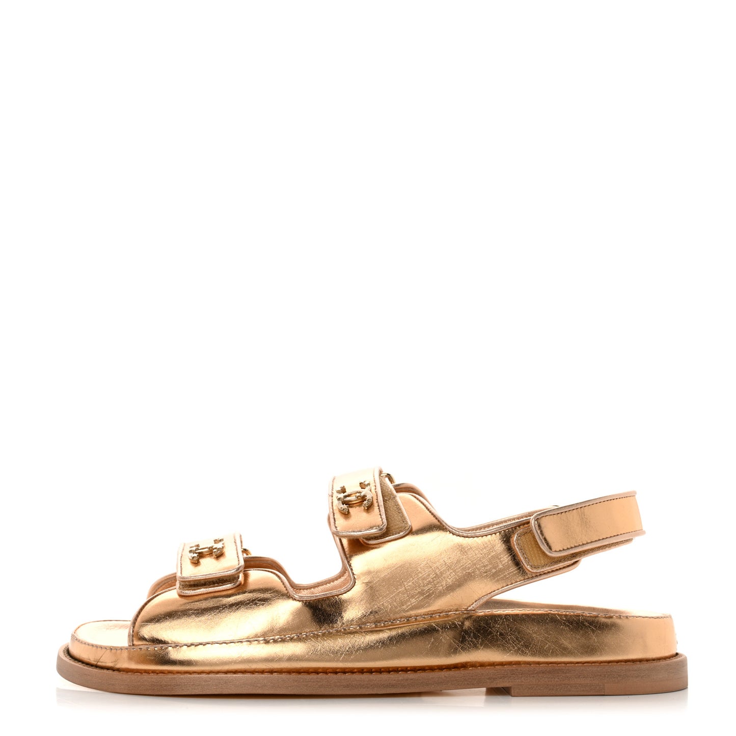 Metallic Laminated Calfskin Velcro Dad Sandals 40 Golden