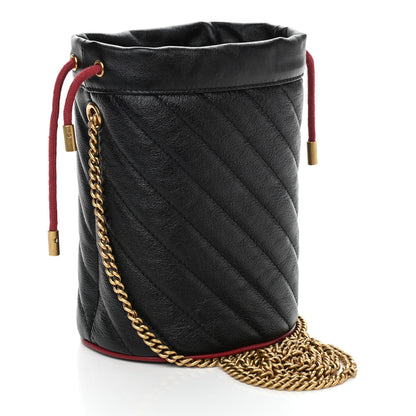 Gucci Vintage Effect Calfskin Matelasse Diagonal Mini Torchon GG Marmont 2.0 Bucket Bag Black Romantic Cherry 3 of 10