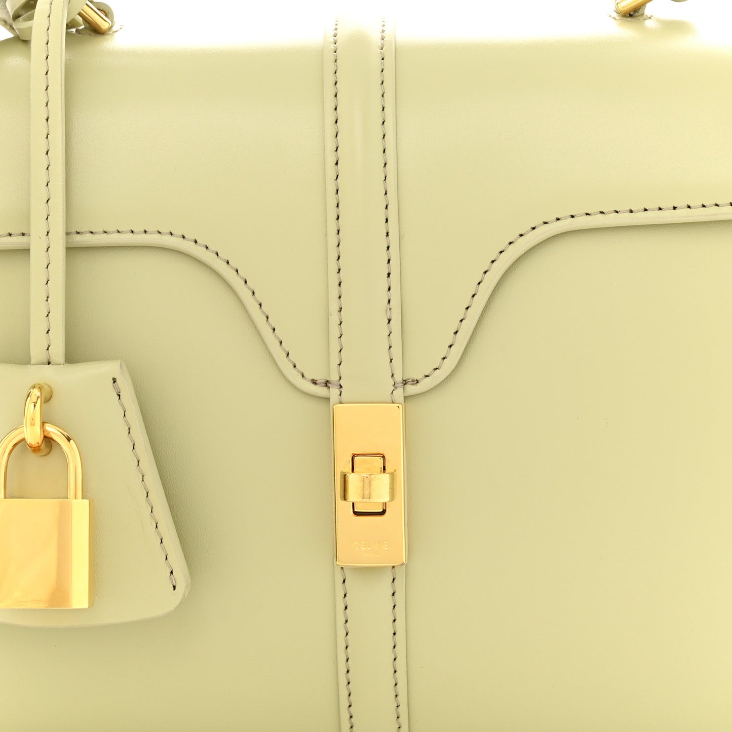 Satinated Calfskin Mini 16 Top Handle Bag Almond Green