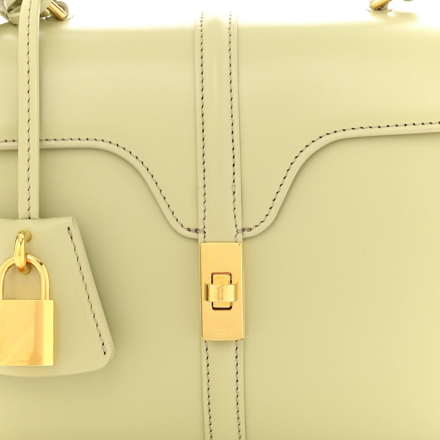 Celine Satinated Calfskin Mini 16 Top Handle Bag Almond Green 10 of 12