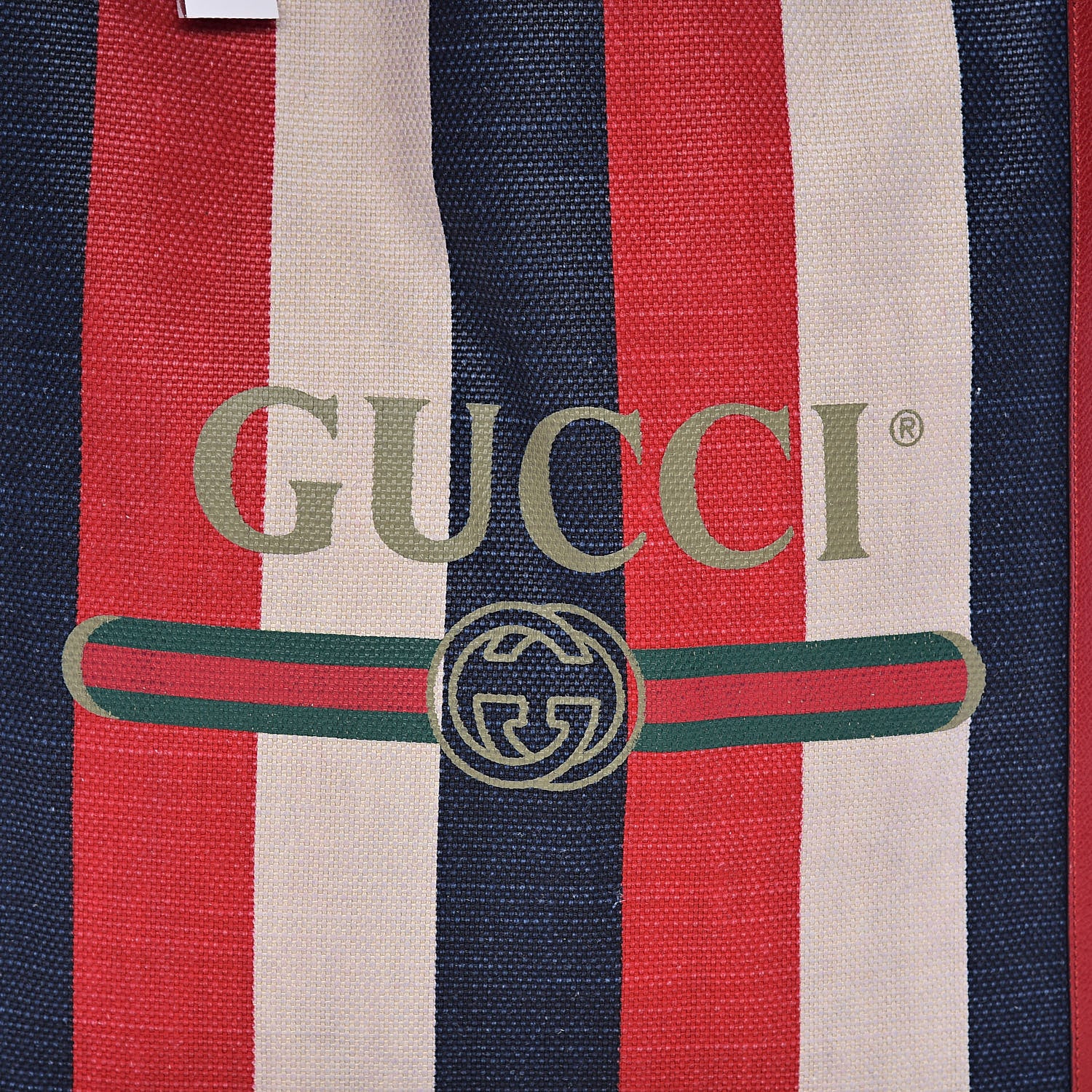 Gucci Canvas Calfskin Sylvie Stripe Logo Mens Tote Red White Blue 10 of 10
