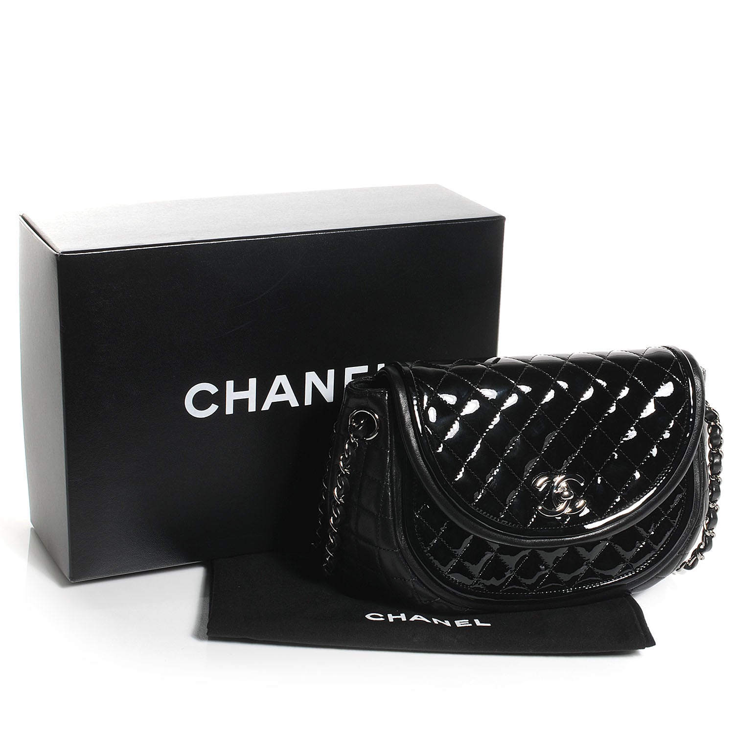 Chanel Lambskin Patent Classic Twist Crescent Flap Bag Black 5 of 9