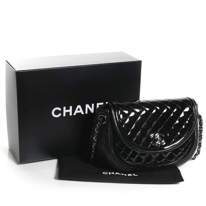 Chanel Lambskin Patent Classic Twist Crescent Flap Bag Black 5 of 9