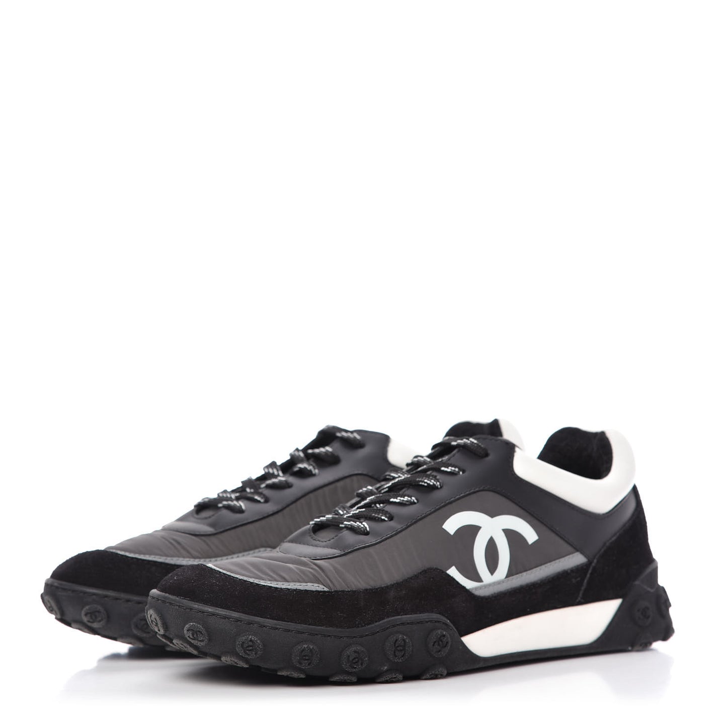Nylon Calfskin Womens CC Sneakers 41 Black White