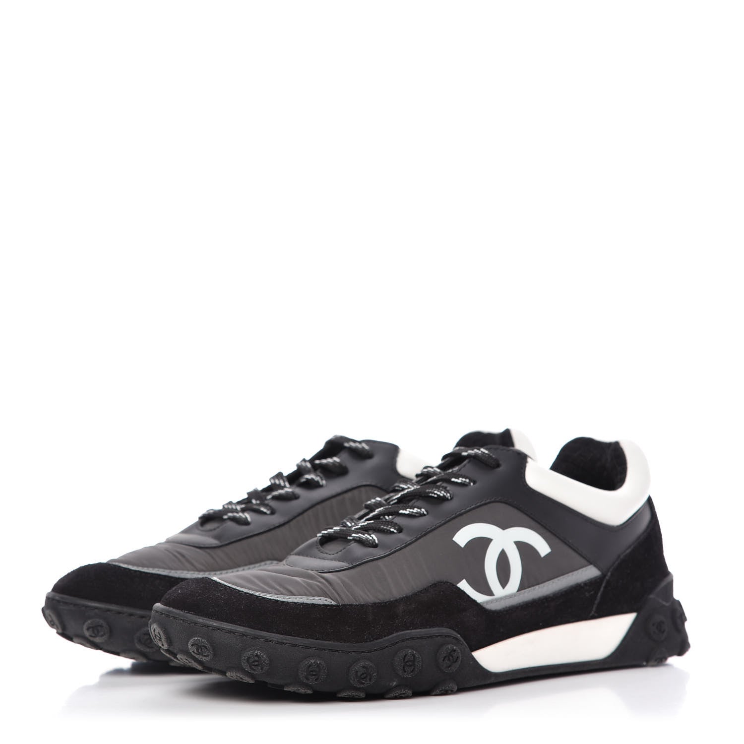 Chanel Nylon Calfskin Womens CC Sneakers 41 Black White 3 of 10