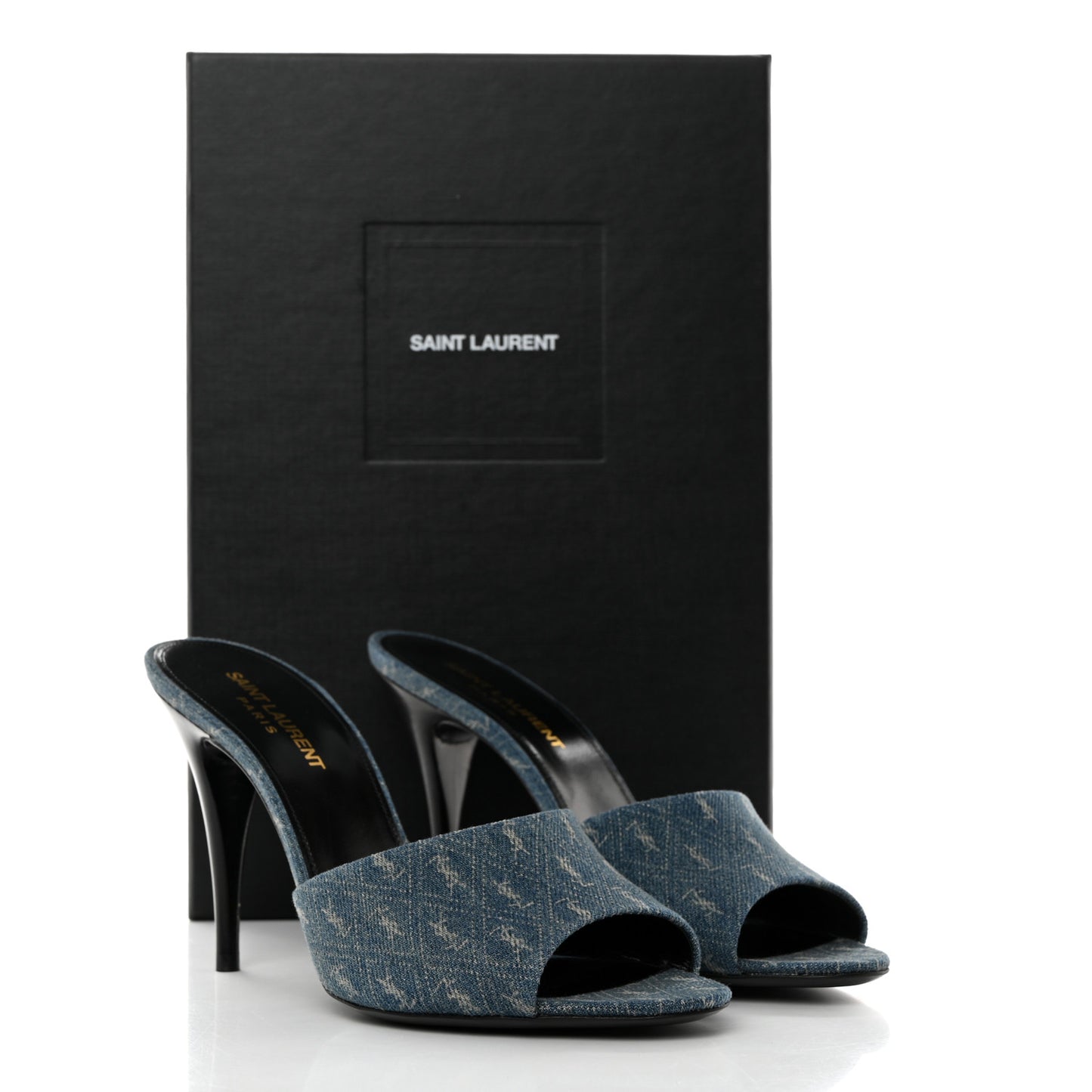 Denim Monogram La 16 Mule Sandals 38.5 Blue Jeans