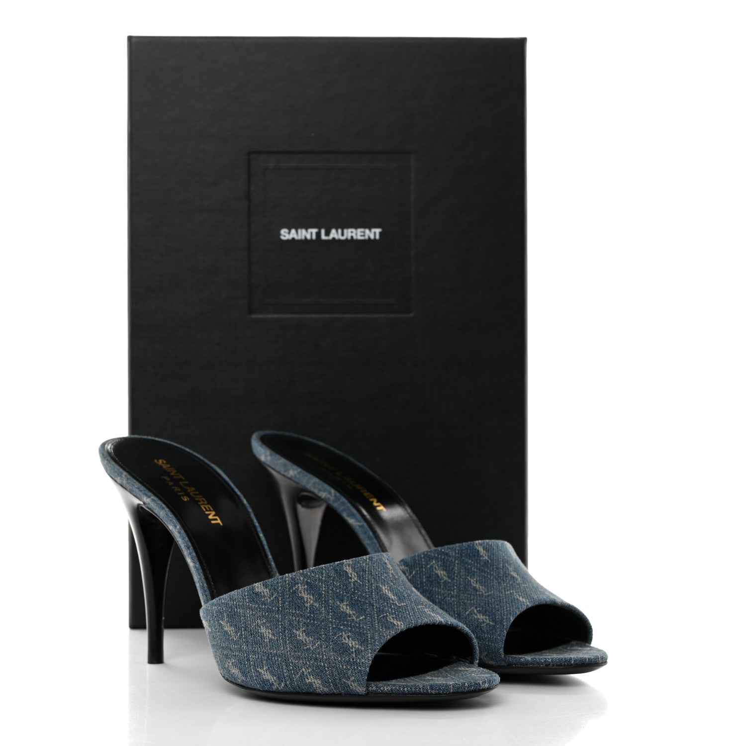 Saint Laurent Denim Monogram La 16 Mule Sandals 38.5 Blue Jeans 10 of 10