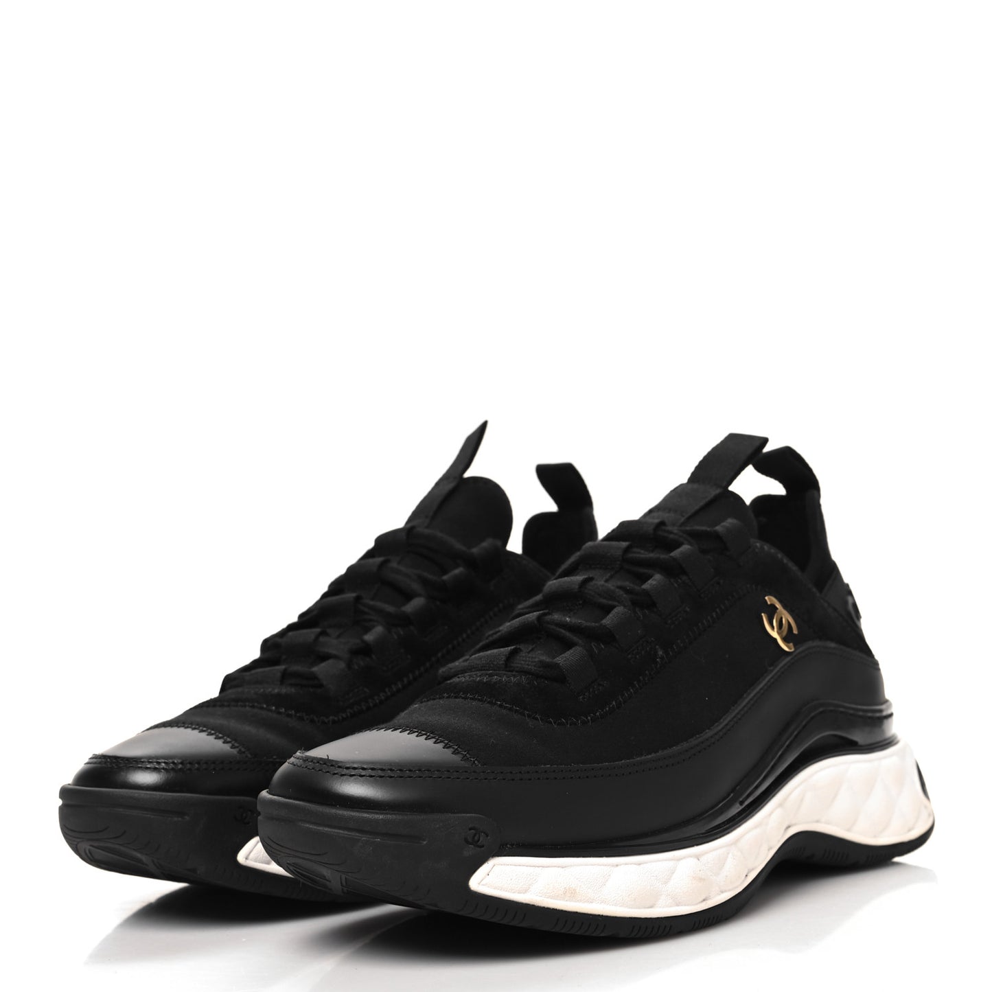 Velvet Calfskin Mixed Fibers CC Sneakers 38 Black