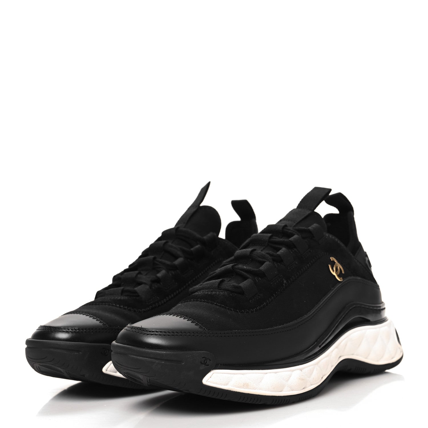 Chanel Velvet Calfskin Mixed Fibers CC Sneakers 38 Black 3 of 9