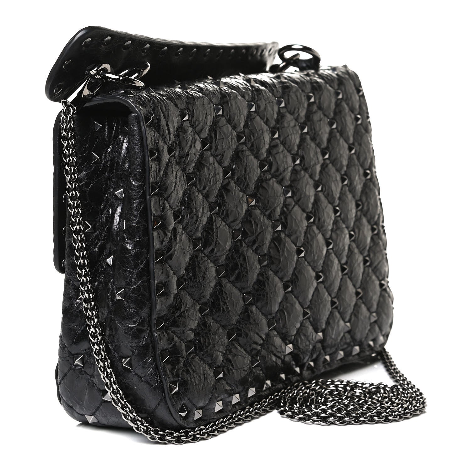 Valentino Garavani Craquele Nappa Medium Rockstud Spike Shoulder Bag Black 3 of 12