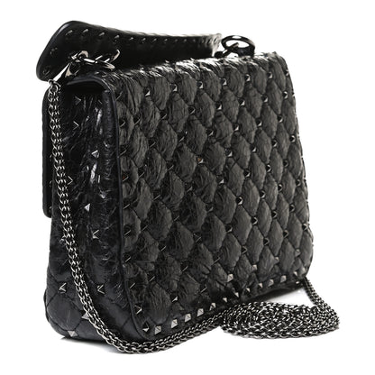 Valentino Garavani Craquele Nappa Medium Rockstud Spike Shoulder Bag Black 3 of 12