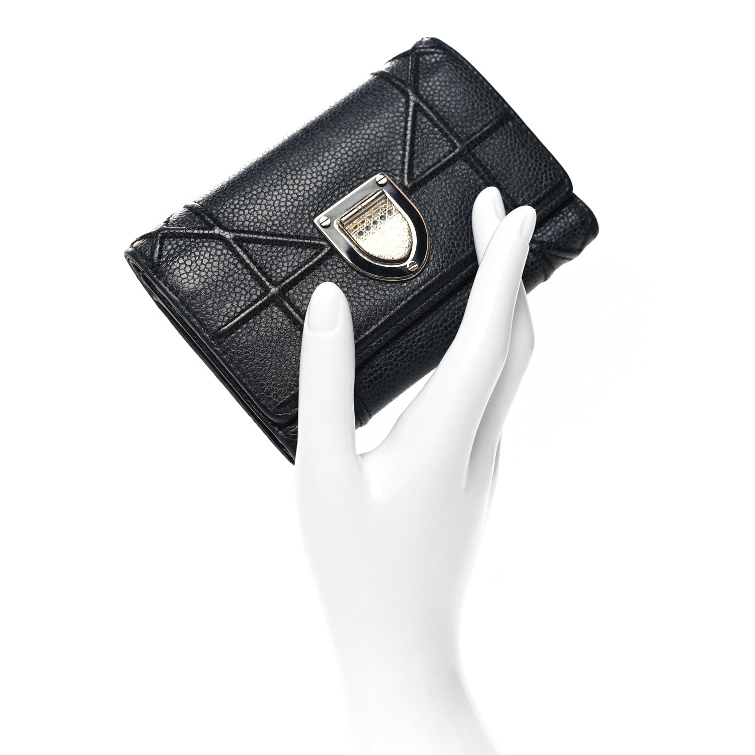 Christian Dior Grained Calfskin Cannage Diorama Elancee Wallet Black 2 of 10