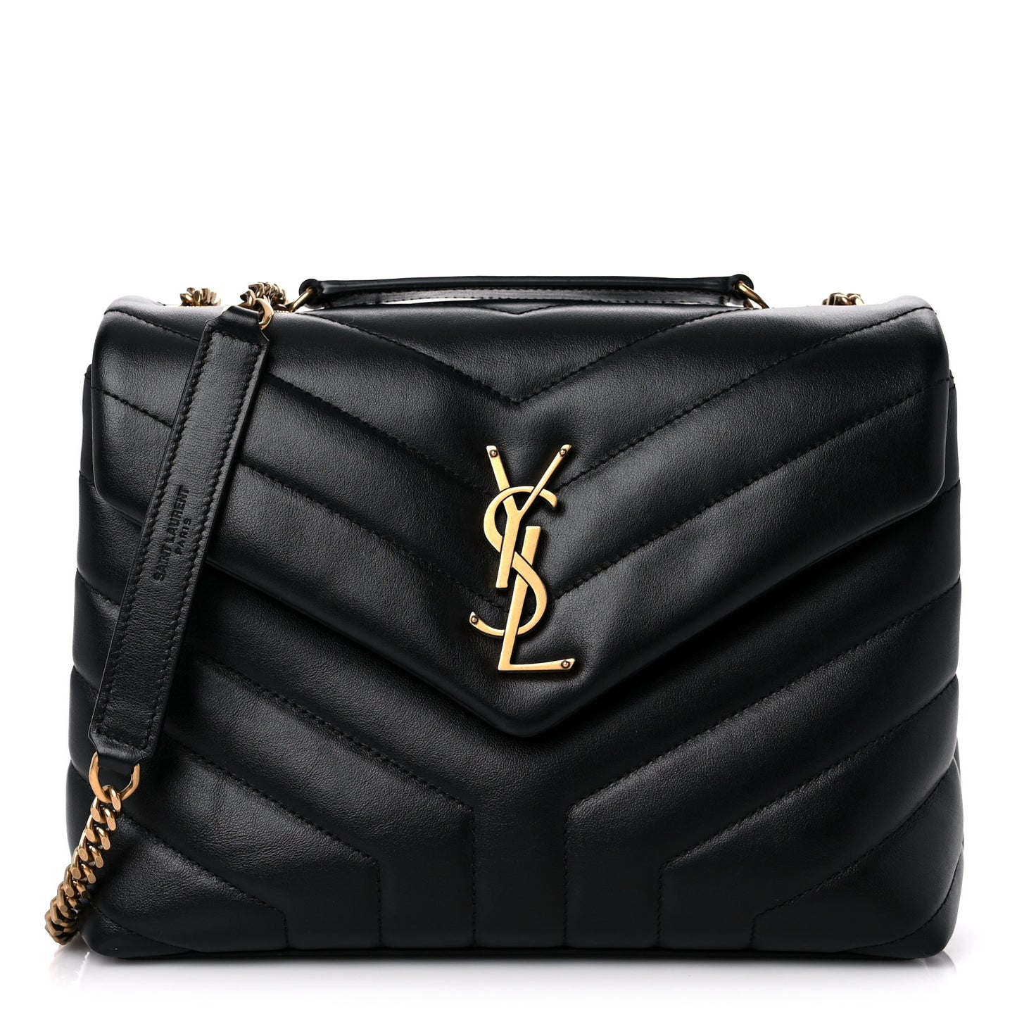 Calfskin Y Quilted Monogram Small Loulou Chain Satchel Black