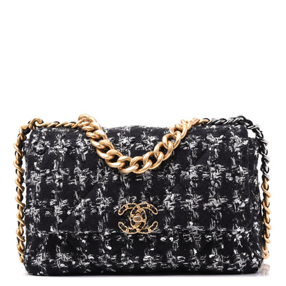 Chanel Tweed Quilted Large 19 Flap Black Ecru White 1 of 10