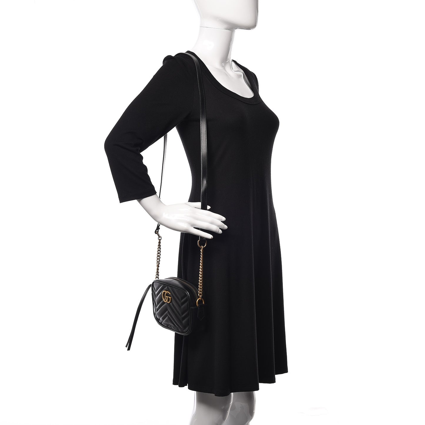 Calfskin Matelasse Mini GG Marmont Chain Shoulder Bag Black