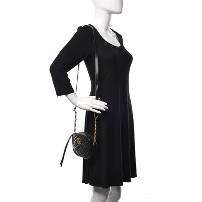 Gucci Calfskin Matelasse Mini GG Marmont Chain Shoulder Bag Black 2 of 9