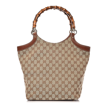Gucci Monogram Bamboo Handle Tote Tan 1 of 8