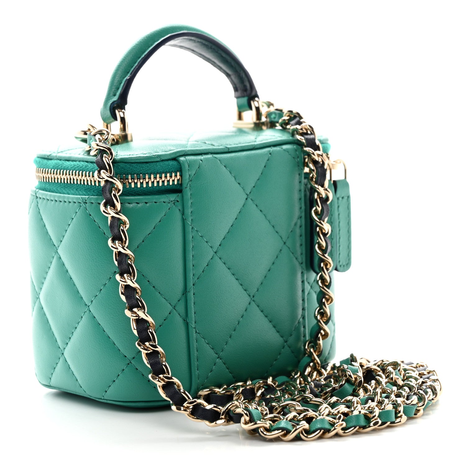 Chanel Lambskin Quilted Top Handle Mini Vanity Case With Chain Green 3 of 10