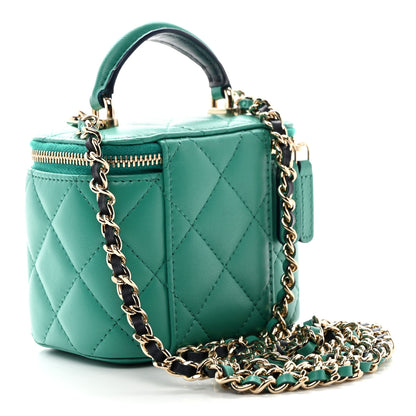 Chanel Lambskin Quilted Top Handle Mini Vanity Case With Chain Green 3 of 10