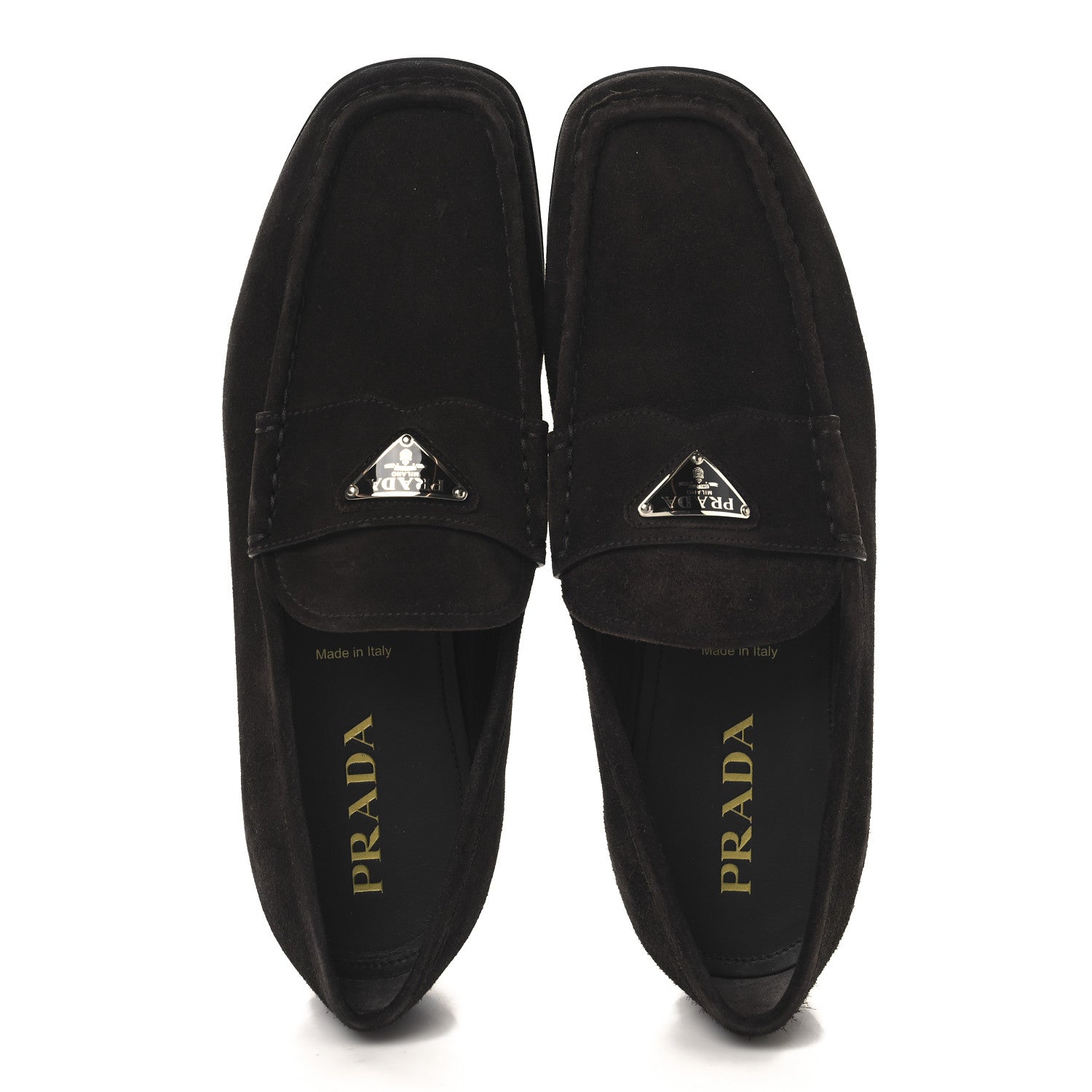 Prada Vitello Scamosciato Triangle Mens Loafers 9.5 Brown 2 of 10